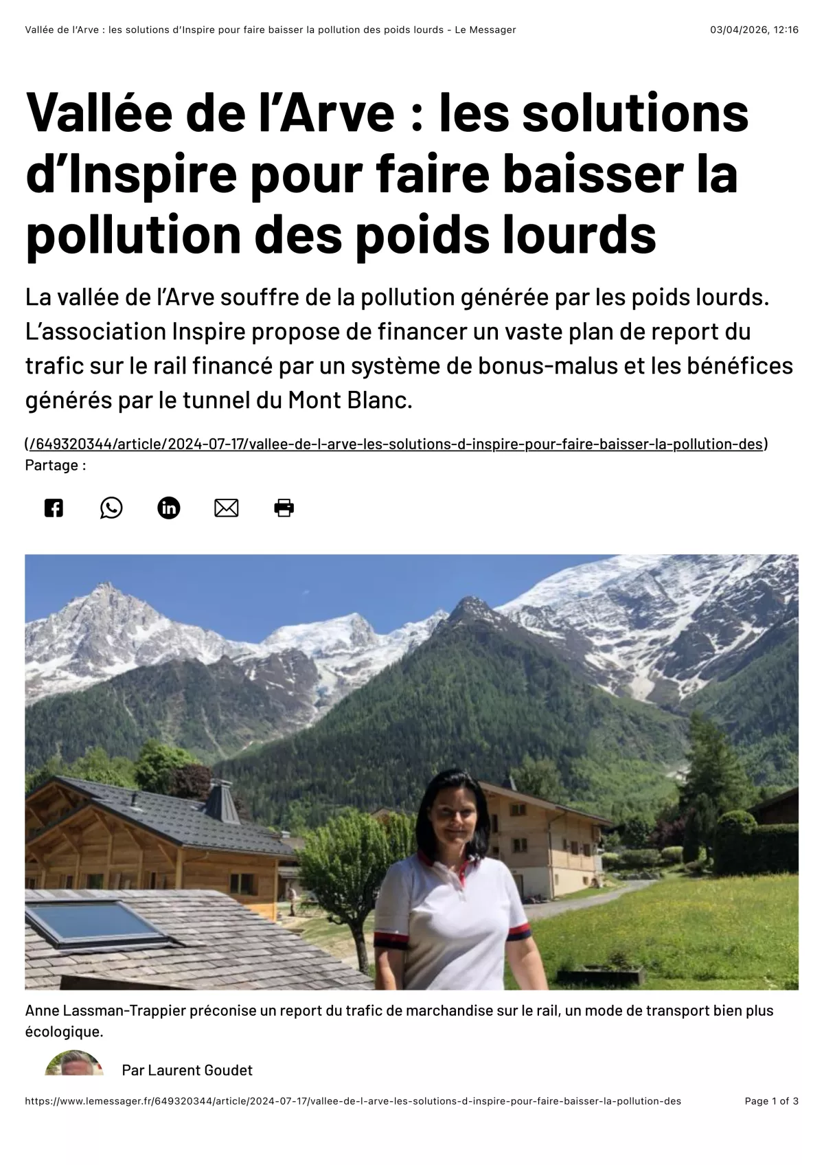 Article sur le site internet Le Messager