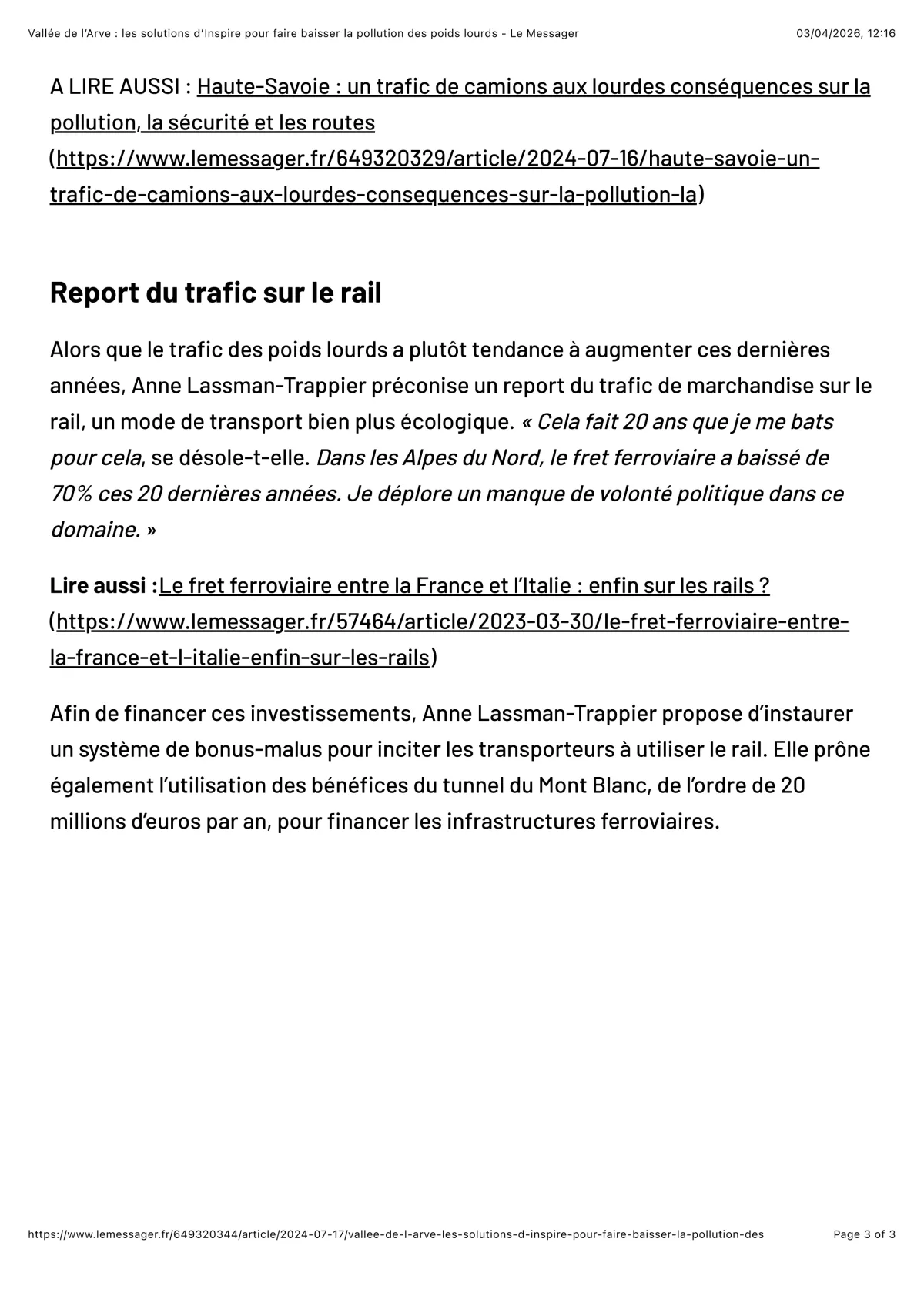 Article du journal Le Messager