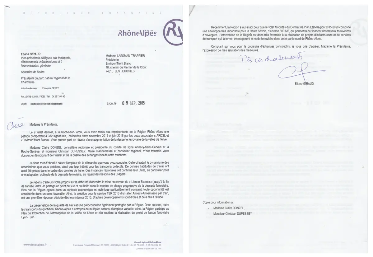 La réponse de la Vice-Présidente Transports de la Région Rhône-Alpes